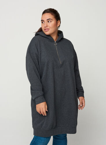Robe pull avec capuche et fermeture éclair, Dark Grey Melange, Model image number 0