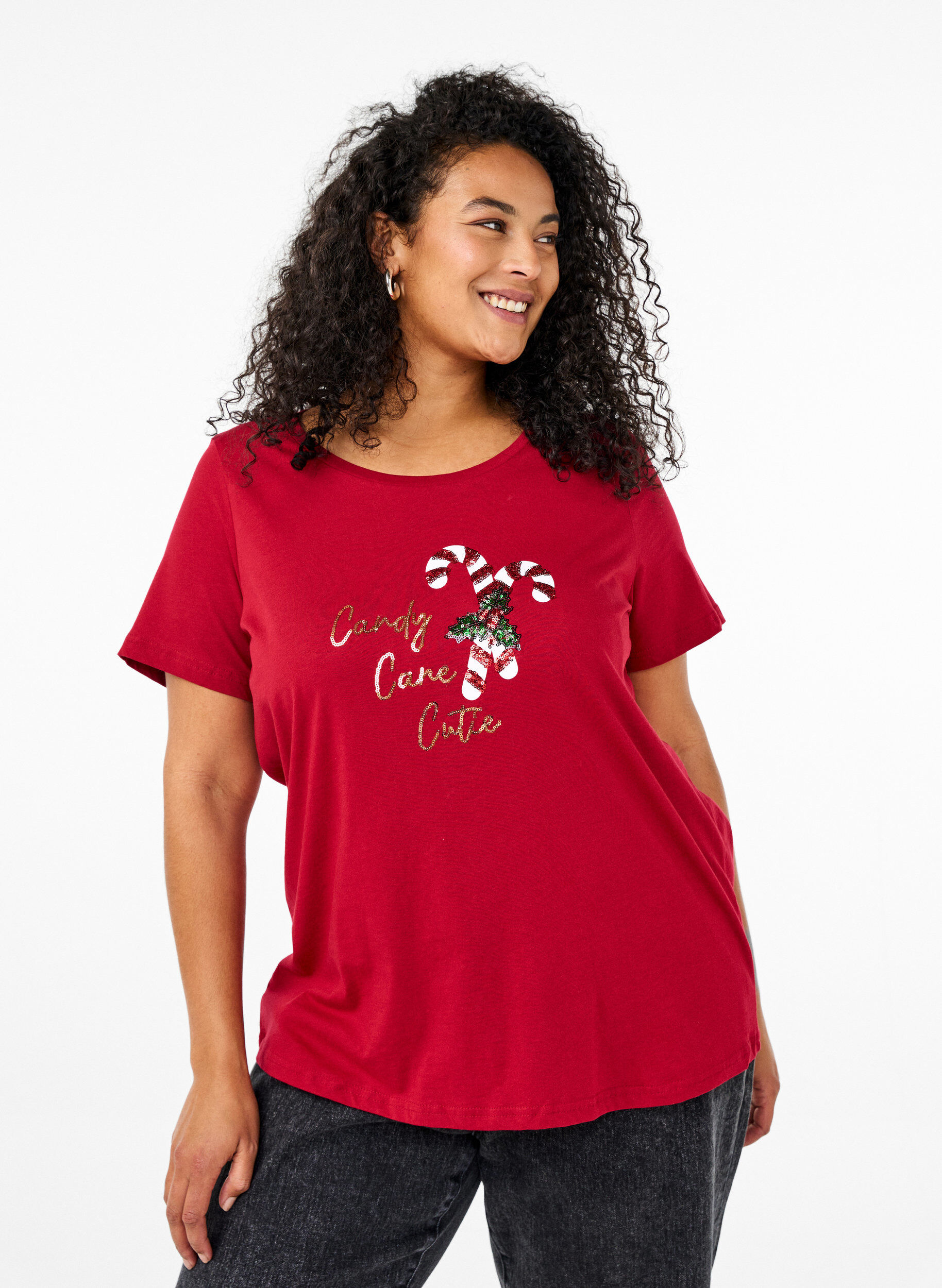 Zizzi T-shirts de No&euml;l en 100 % coton, Tango R.w.Candy Cane, Model image number 0
