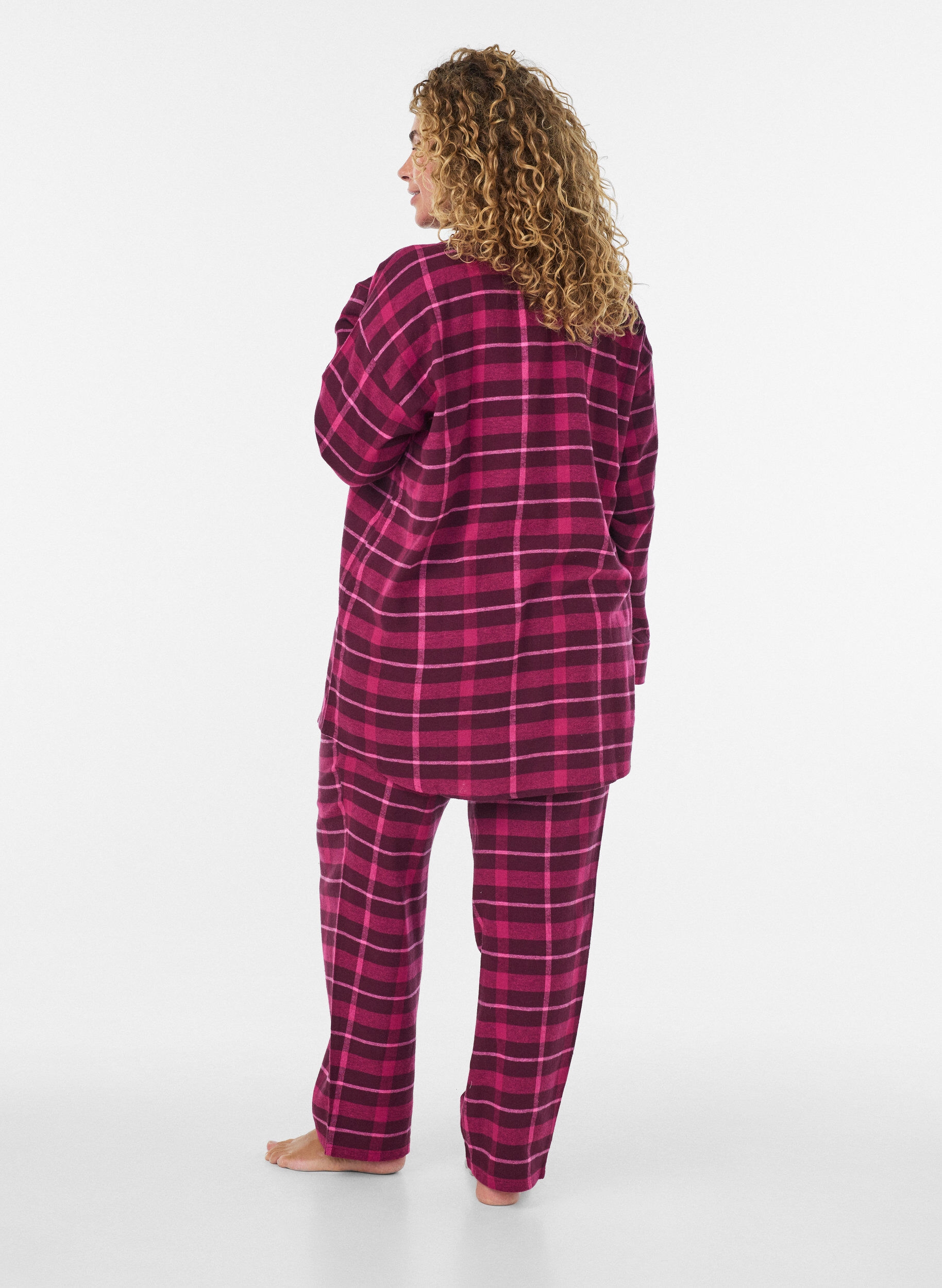 ZizziBas de pyjama &agrave; carreaux en coton, Bordeaux, Model image number 1