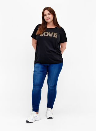 T-shirt en coton avec imprimé métallisé, Black W. Love, Model image number 2