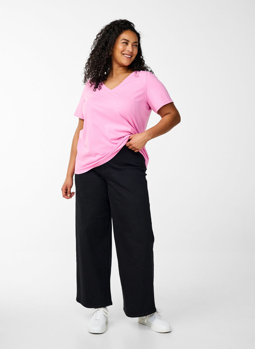 FLASH - T-shirt col V, Rose, Model image number 1