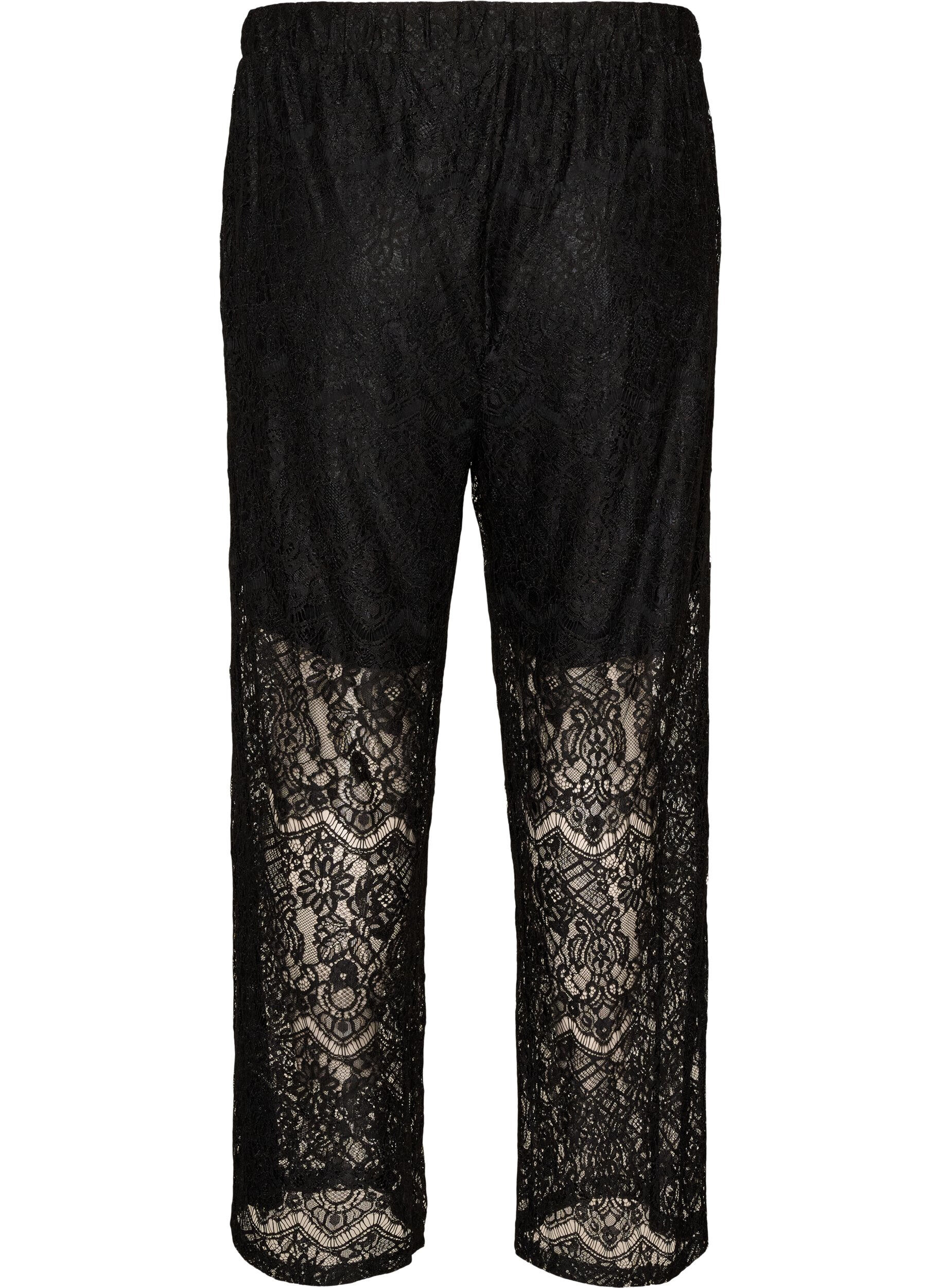 ZizziPantalon droit en dentelle avec short int&eacute;rieur, Noir, Packshot image number 1