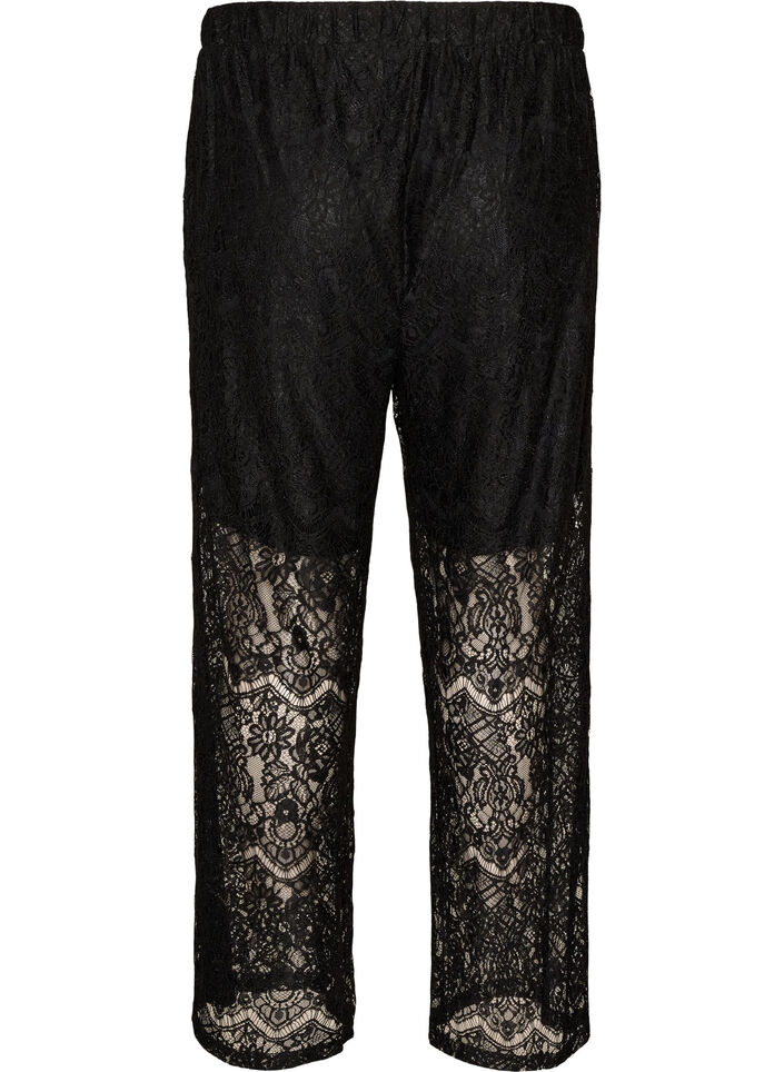 Pantalon droit en dentelle avec short int&eacute;rieur, Noir, Packshot image number 1