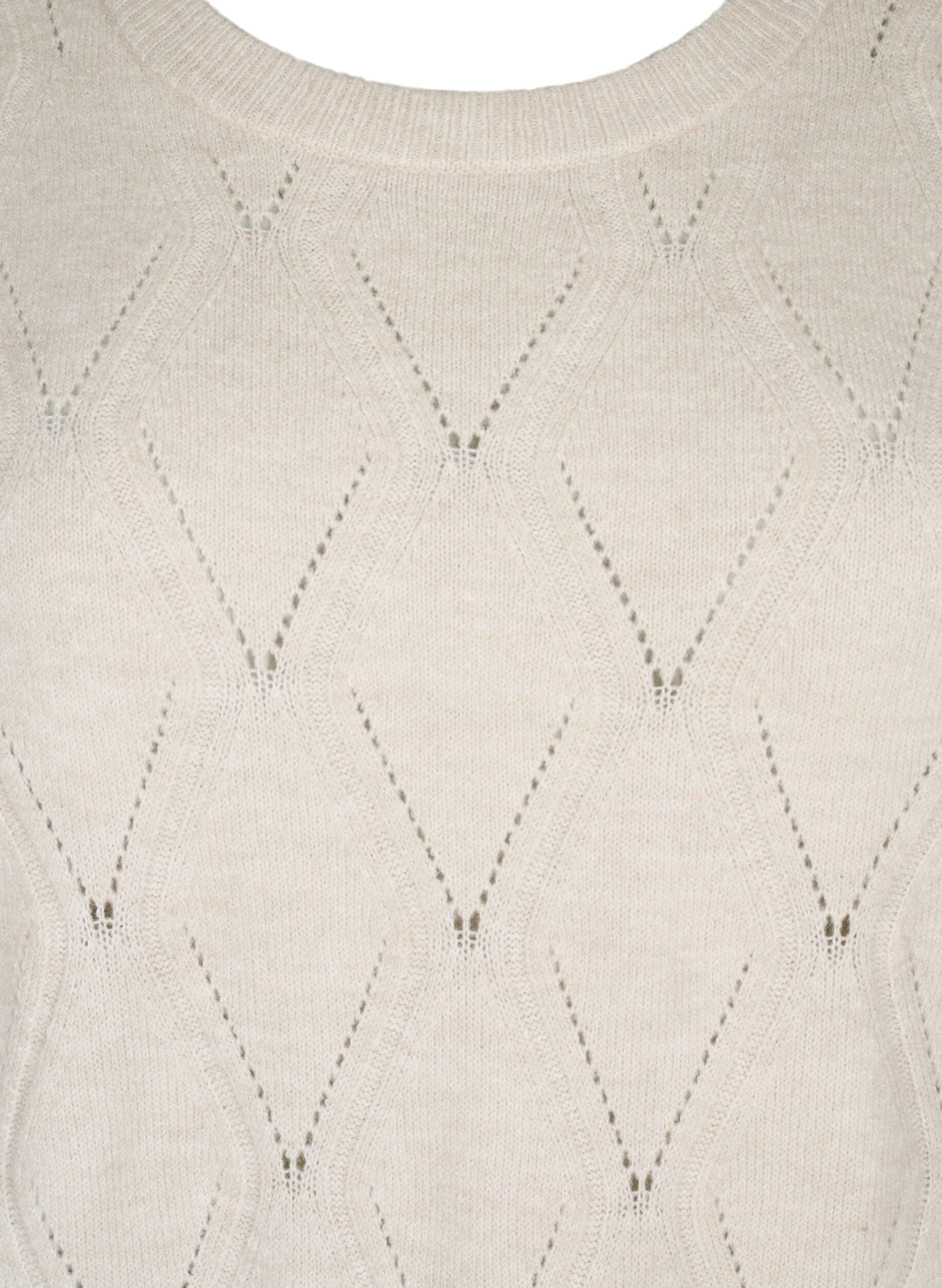 Zizzi Robe en maille ajour&eacute;e &agrave; manches longues, Birch Mel., Packshot image number 2