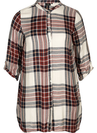 Robe chemise à carreaux en viscose manches 3/4, Check, Packshot image number 0