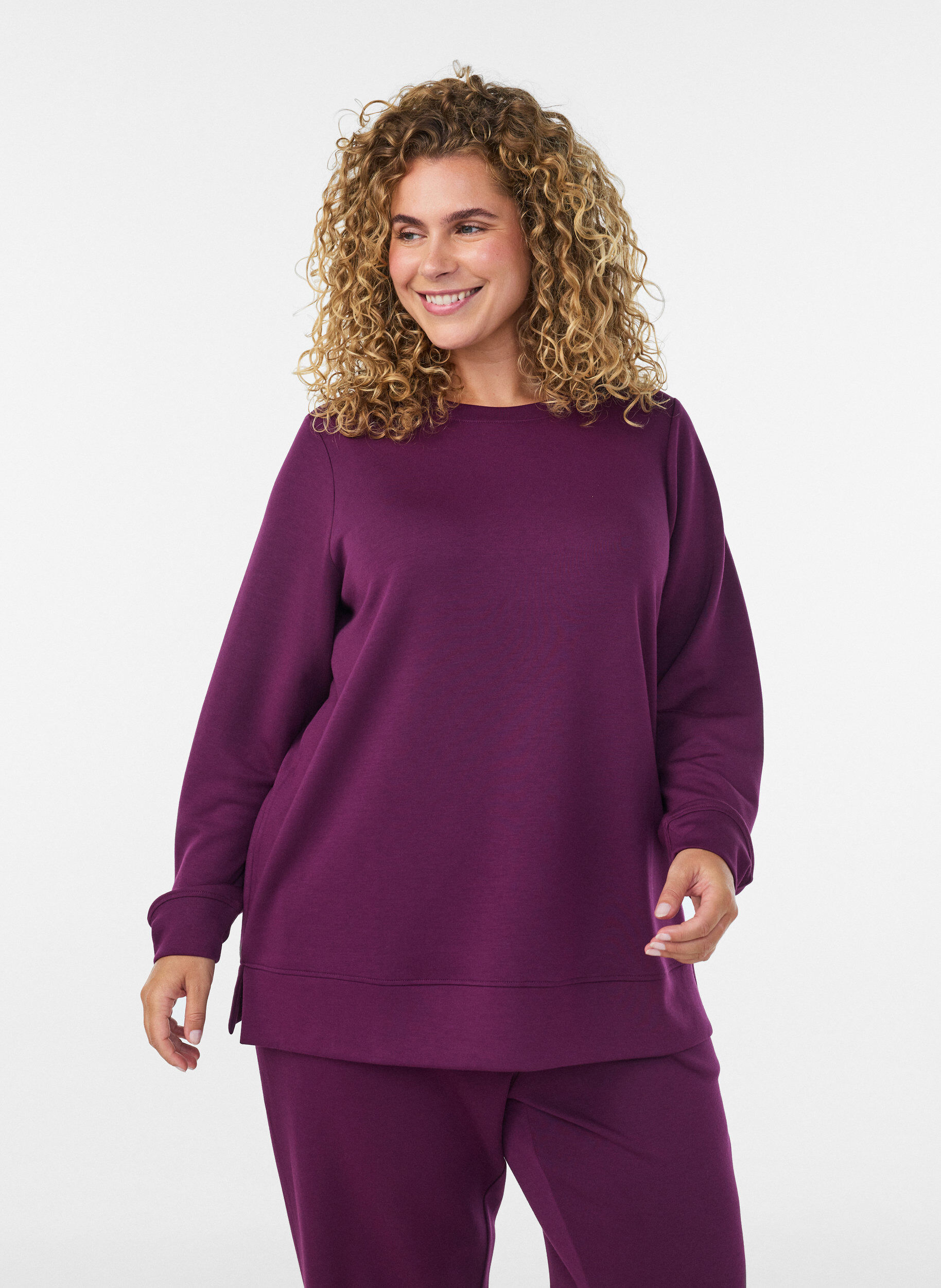 ZizziBlouse en jersey &agrave; manches longues et col rond, Violet, Model image number 0
