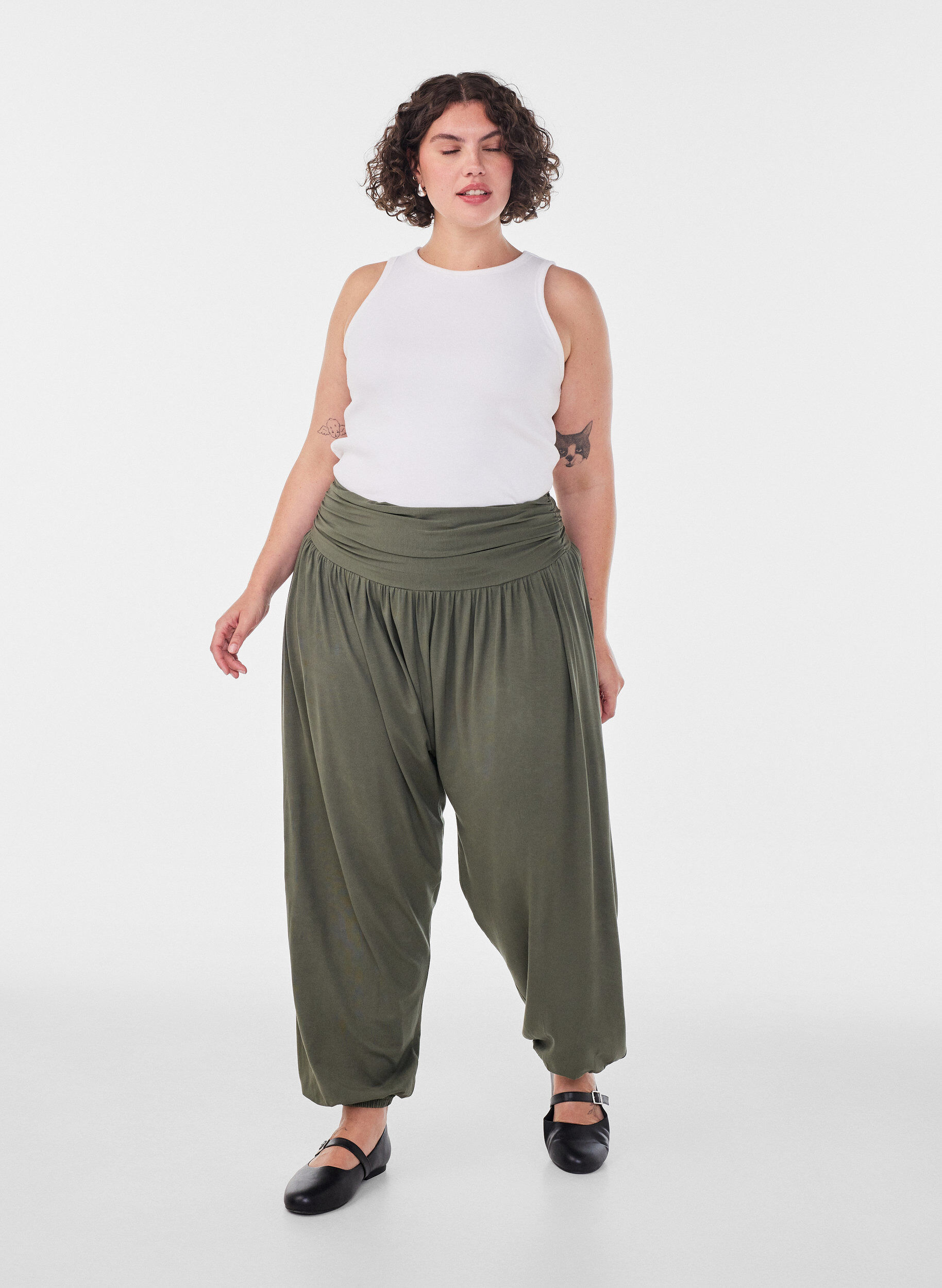 Pantalon sarouel ample, Vert, Model