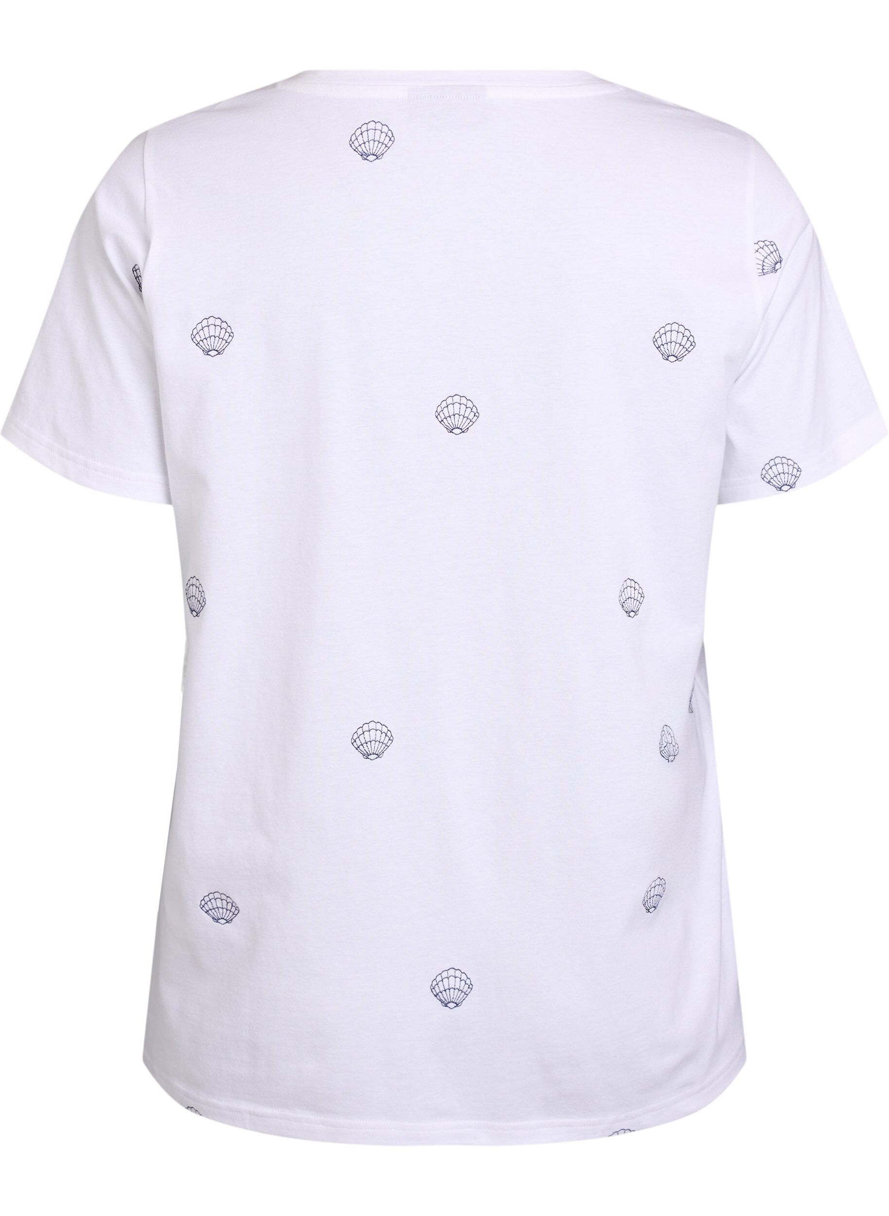 Zizzi T-shirt en coton biologique avec motifs brod&eacute;s, Blanc, Packshot image number 1