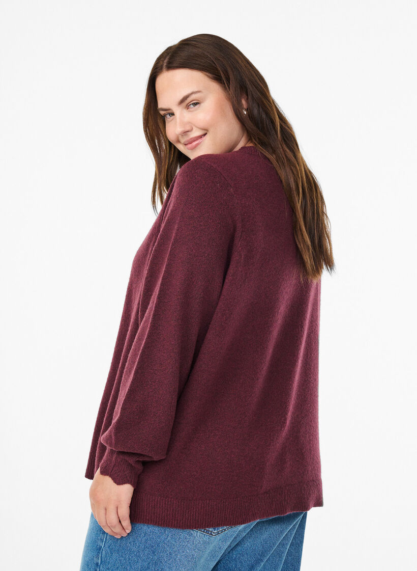 Blouse en maille &agrave; bords ondul&eacute;s, Bordeaux fonc&eacute;, Model image number 2