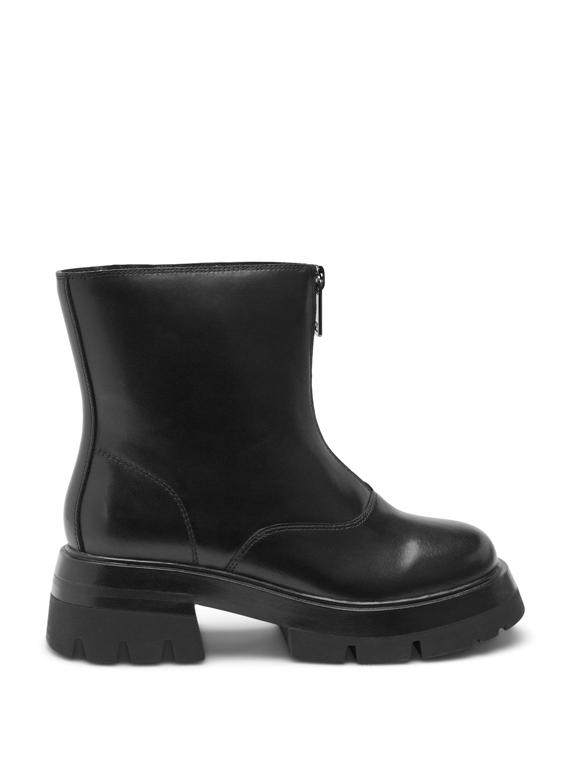 Zizzi Bottes en cuir courtes et larges avec fermeture &eacute;clair, Black, Packshot image number 0