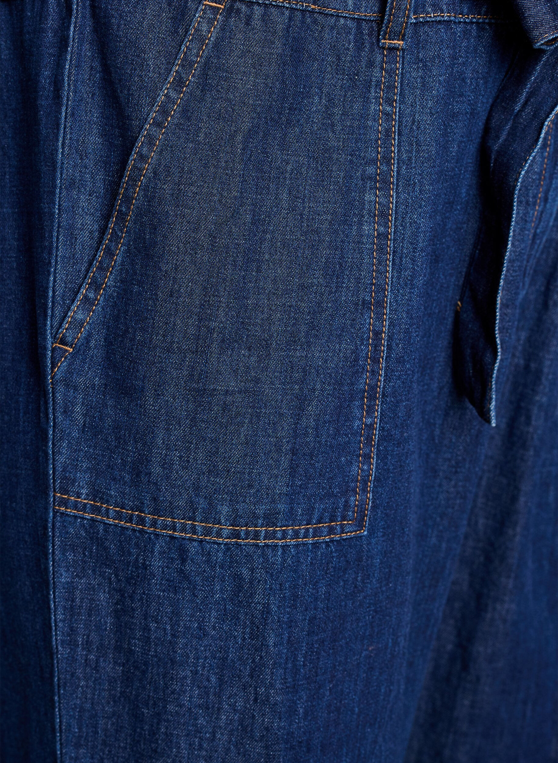 Zizzi Combinaison en jean avec des manches courtes et une ceinture &agrave; nouer, Bleu, Packshot image number 3