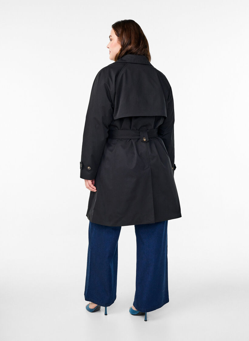 Trench-coat mi-long avec ceinture, Black, Model image number 1