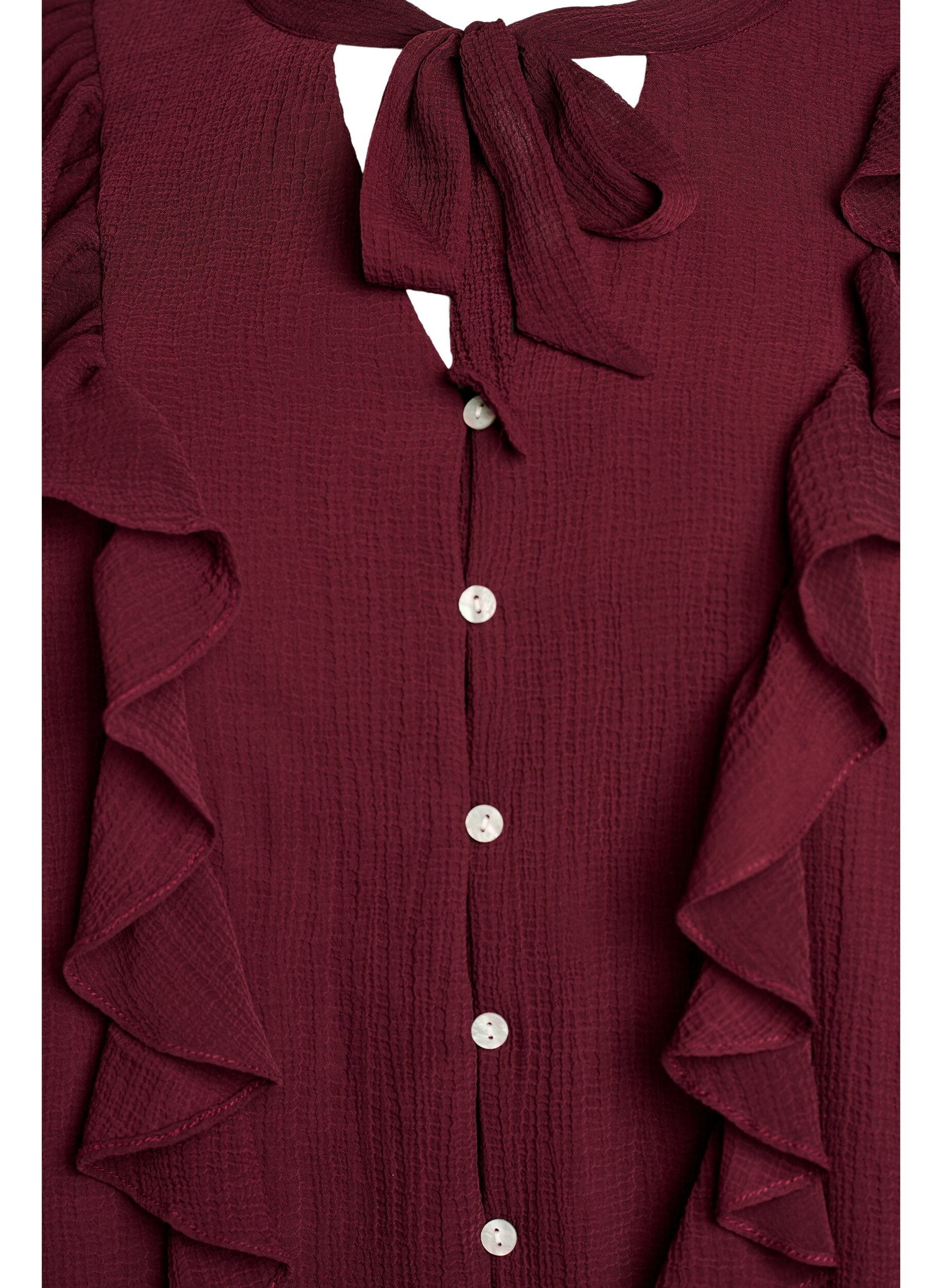 ZizziBlouse transparente avec volants et liens &agrave; nouer, Bordeaux, Packshot image number 2