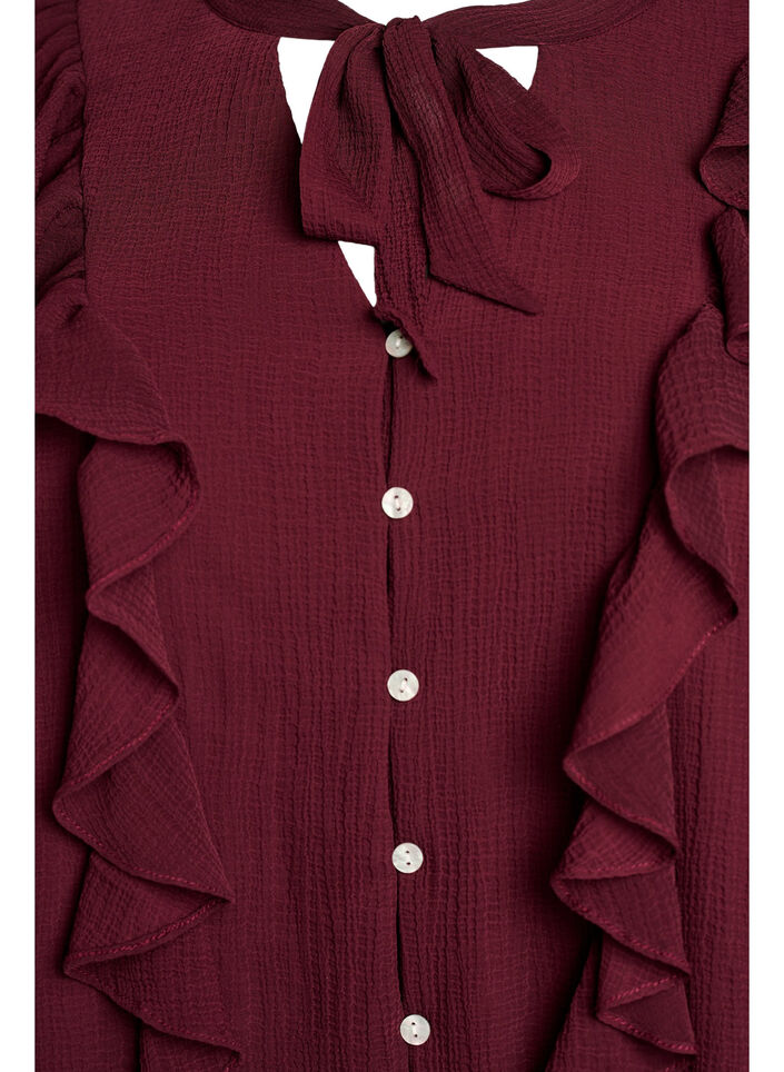 Blouse transparente avec volants et liens &agrave; nouer, Bordeaux, Packshot image number 2