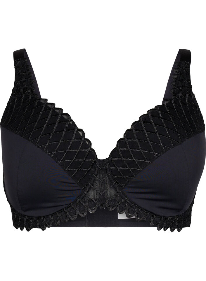 Soutien-gorge rembourré avec armature et détails en dentelle, Noir, Packshot image number 0