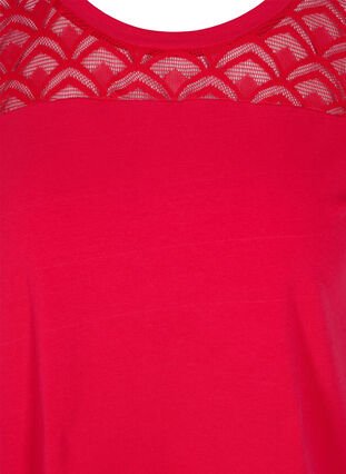 T-shirt en coton à manches courtes avec dentelle, Tango Red, Packshot image number 2