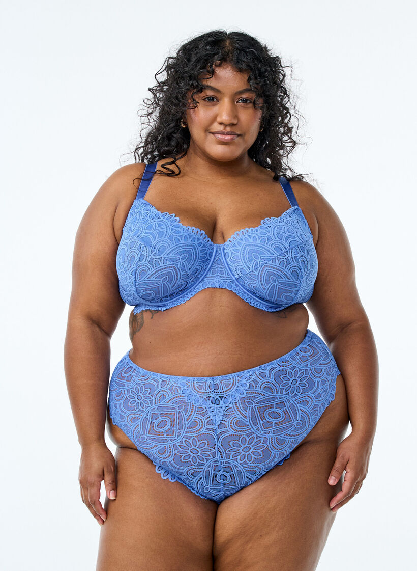 Soutien-gorge corbeille en dentelle avec armatures, Bleu, Model image number 1