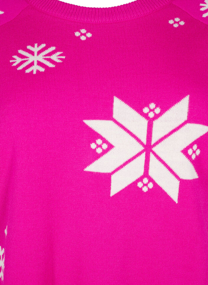 Pull tricoté avec des flocons de neige, Rose, Packshot image number 2