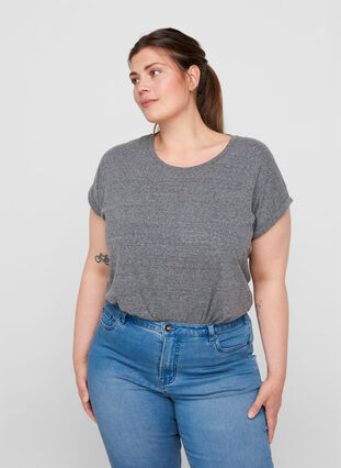 T-shirt chiné en coton, Black Melange, Model image number 0
