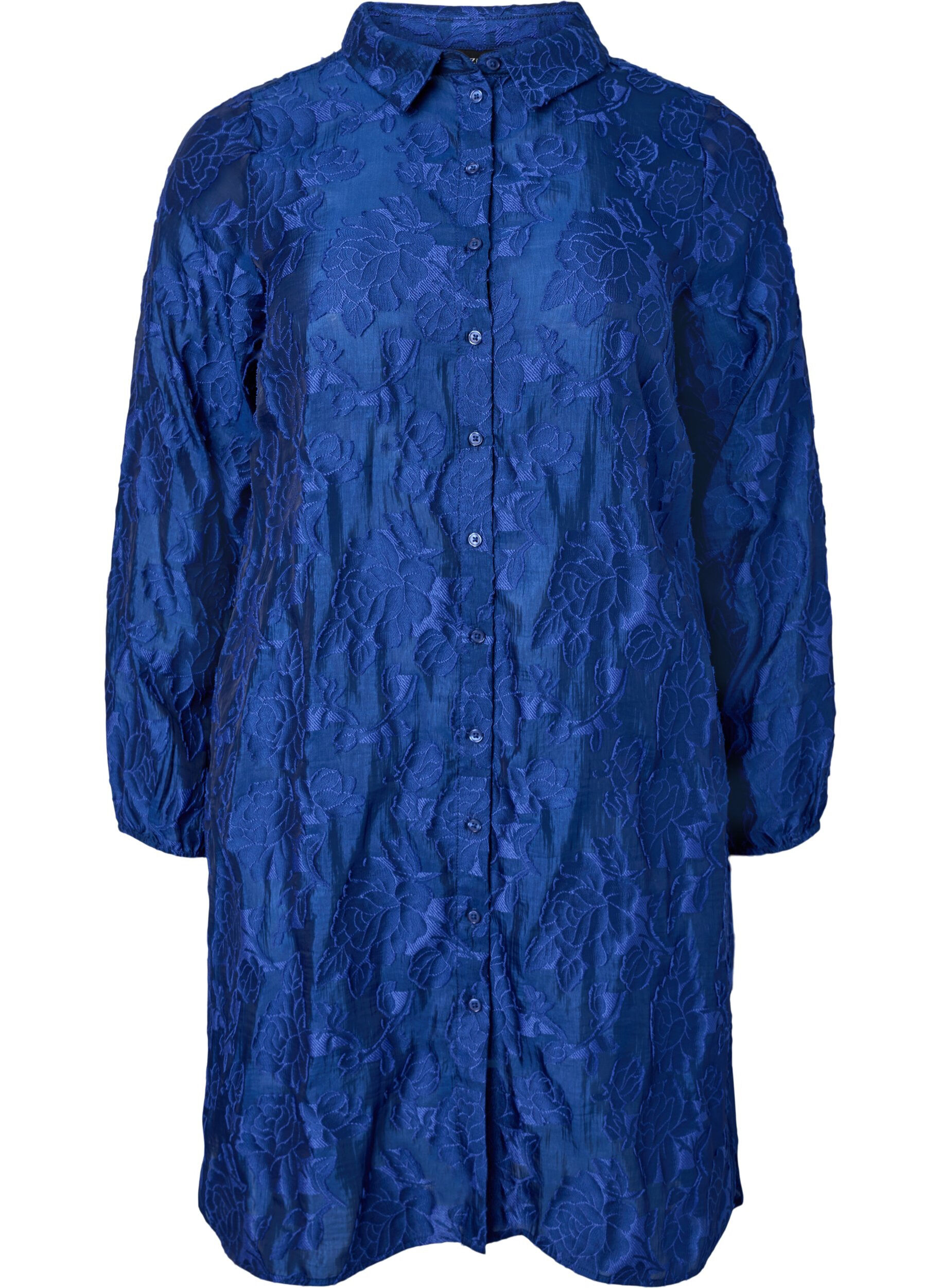 Zizzi Chemise longue en jacquard, Mazarine Blue, Packshot image number 0