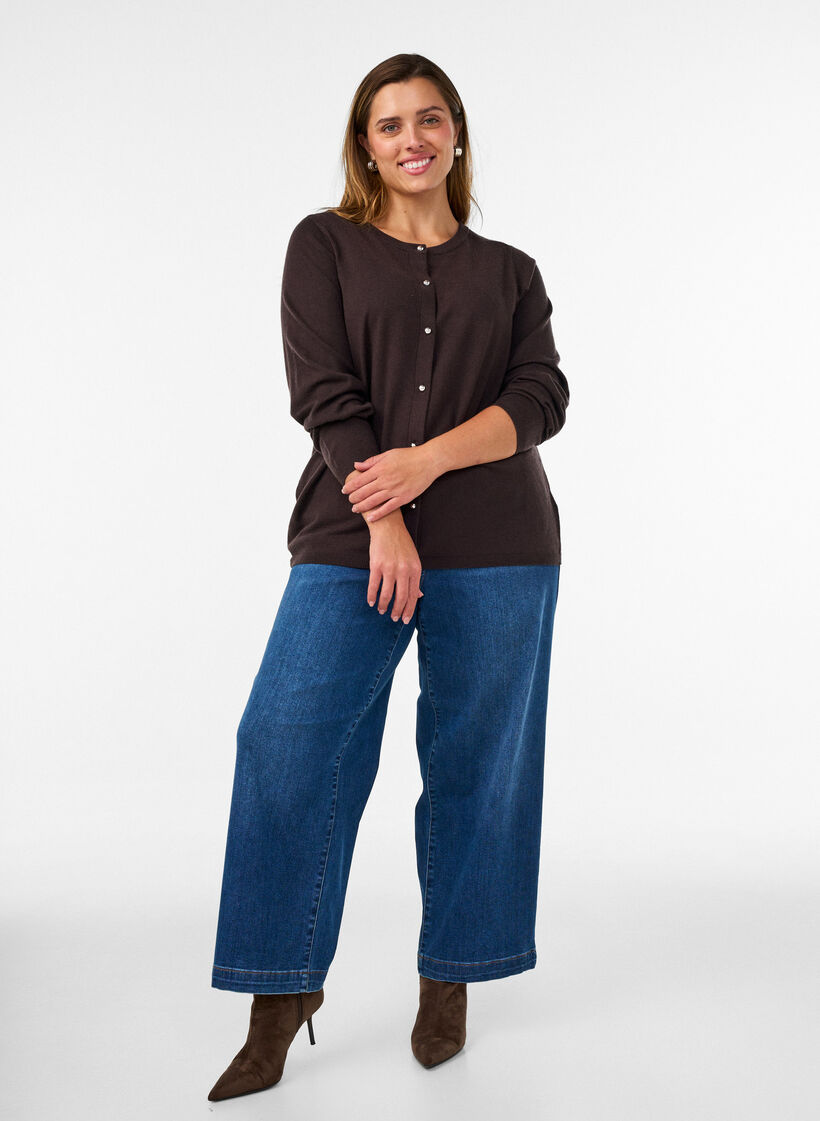 Cardigan avec des boutons ronds, Marron, Model image number 1