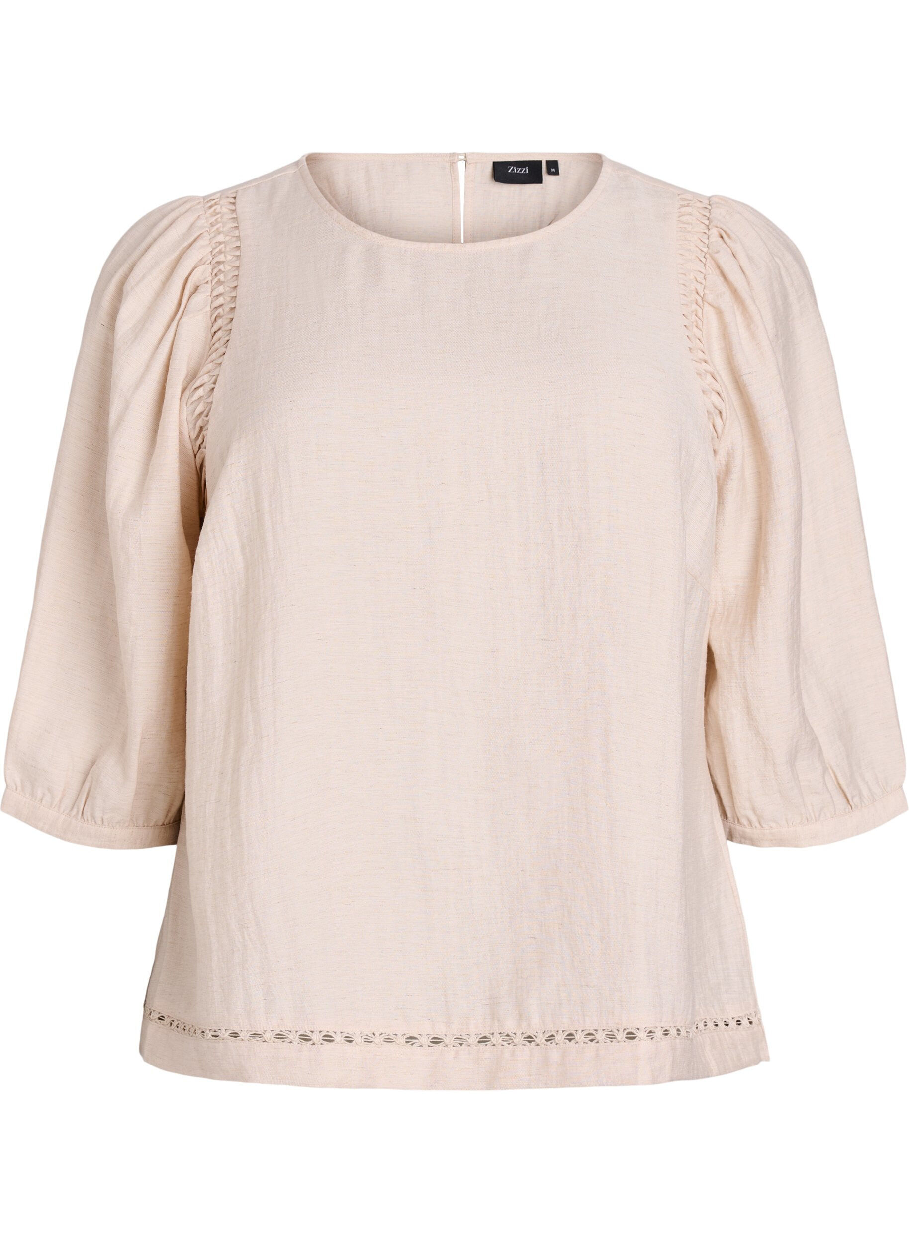 Blouse en m&eacute;lange de viscose avec du lin et &eacute;paules fronc&eacute;es