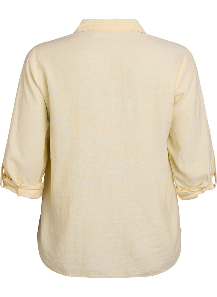 Chemise en lin et viscose avec manches 3/4, Jaune clair, Packshot image number 1