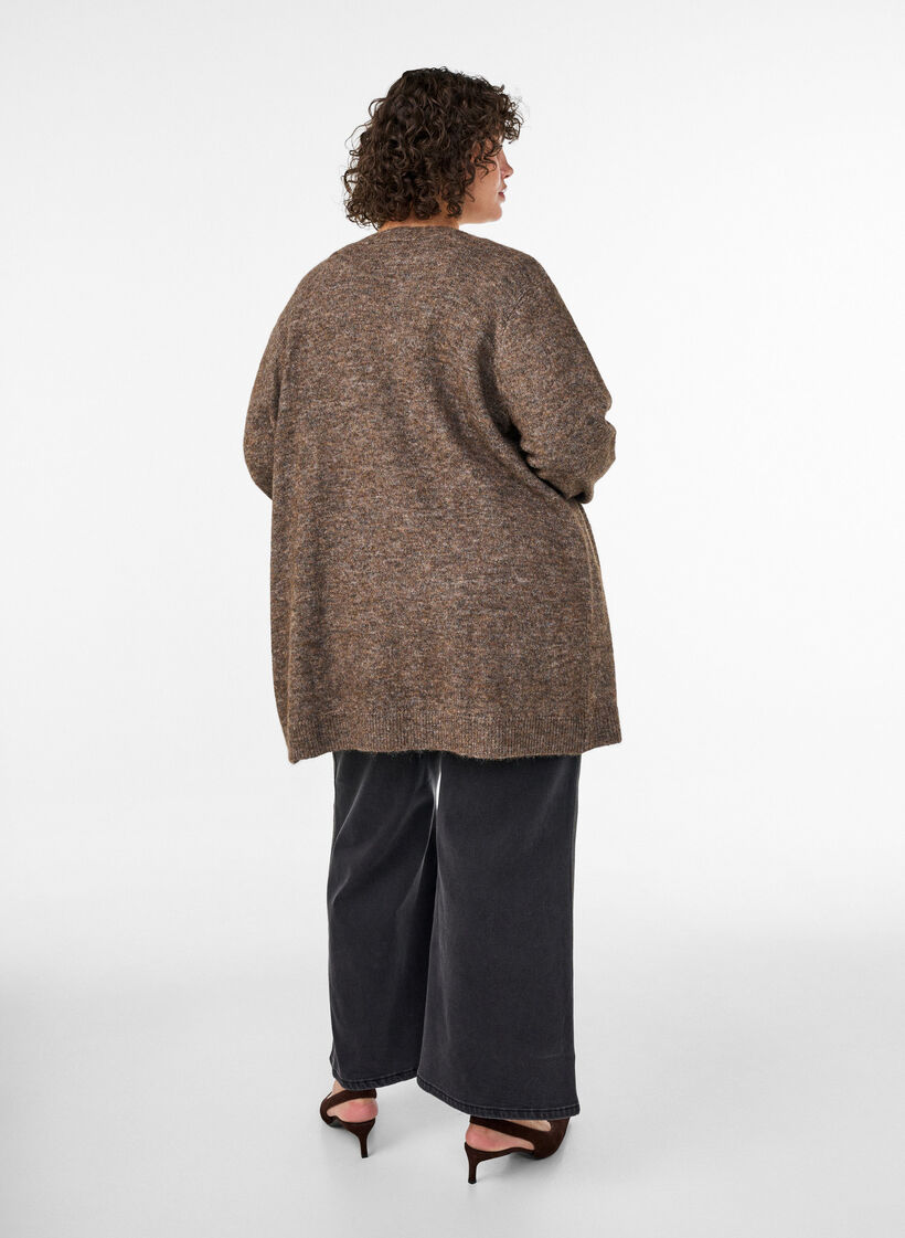 Cardigan long avec poches, Marron, Model image number 2