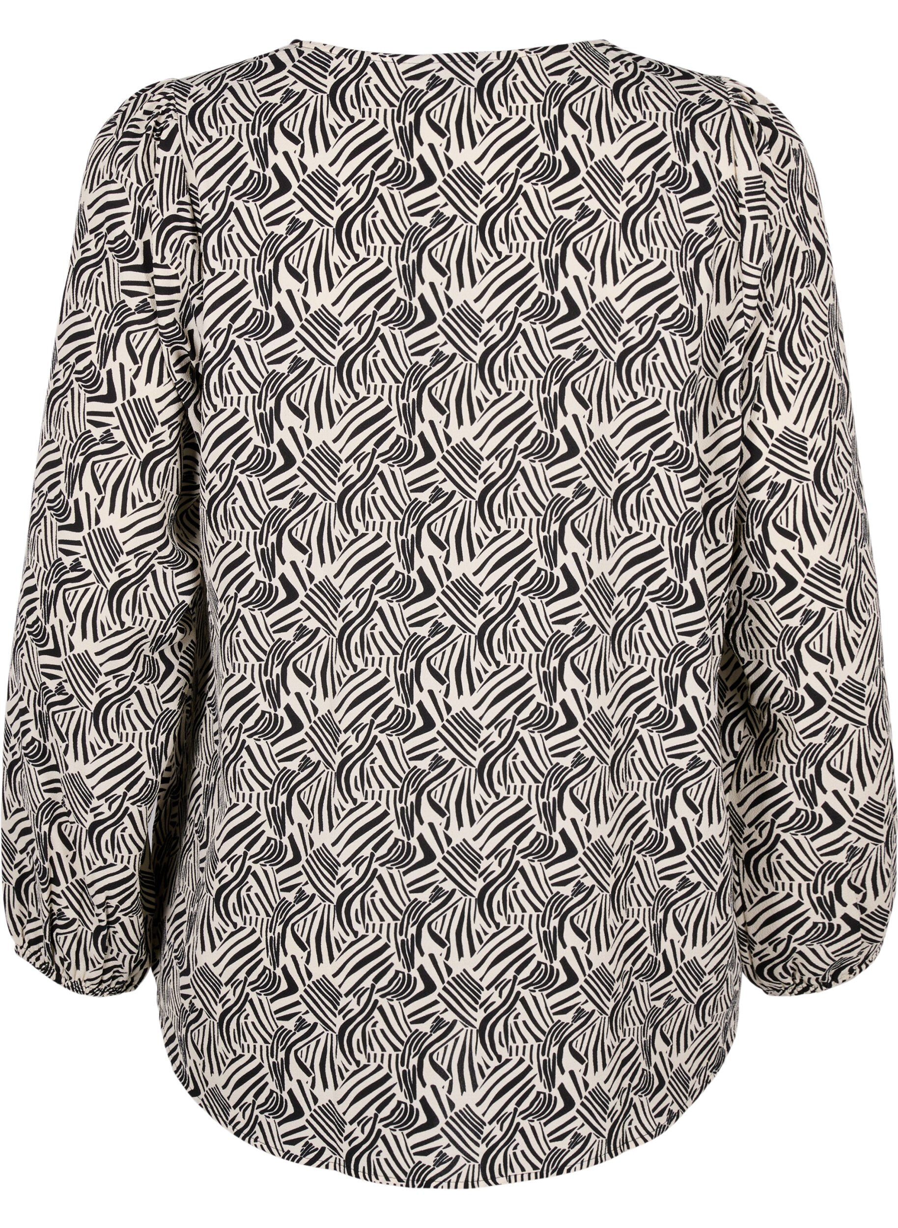 Zizzi Blouse avec col en V et imprim&eacute;, Birch Graphic, Packshot image number 1