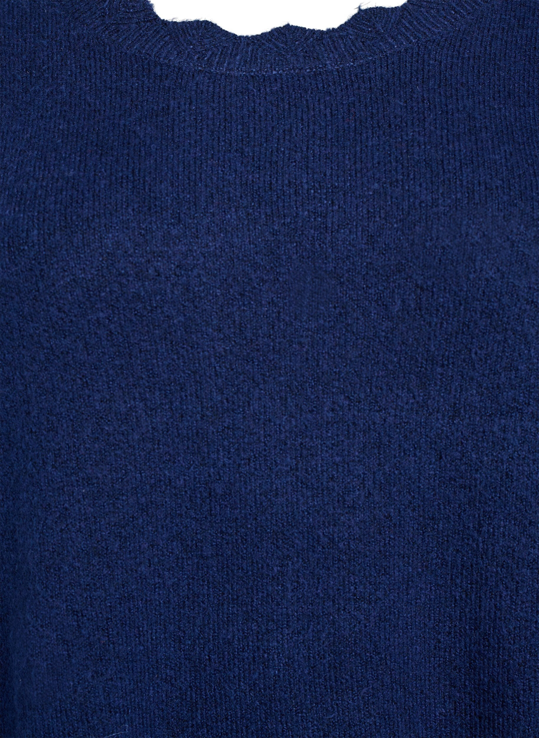 Zizzi Robe courte en maille avec ourlet ondul&eacute; et fentes, Bleu, Packshot image number 2