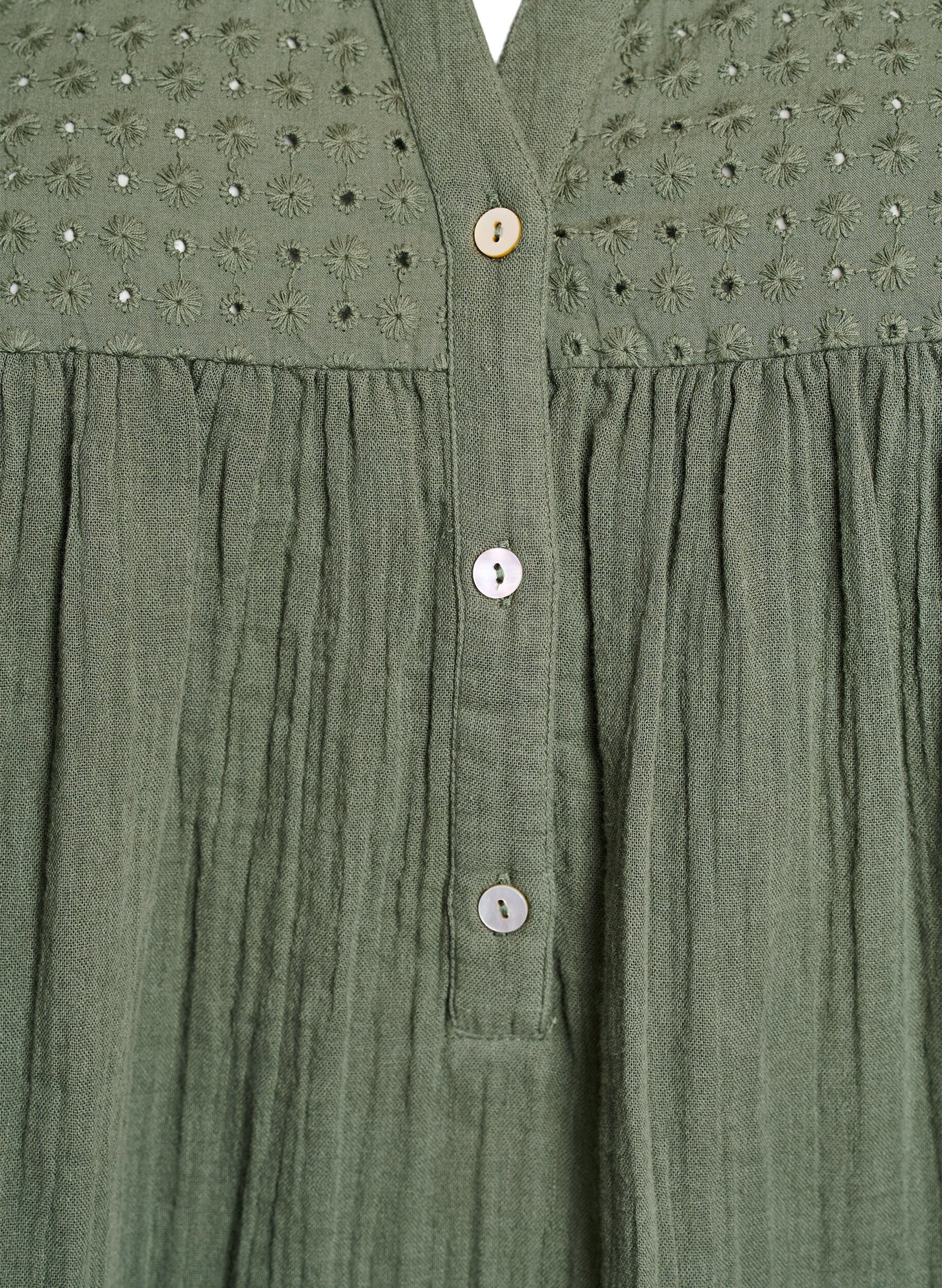 Zizzi Tunique en mousseline de coton avec broderie anglaise, Vert, Packshot image number 2