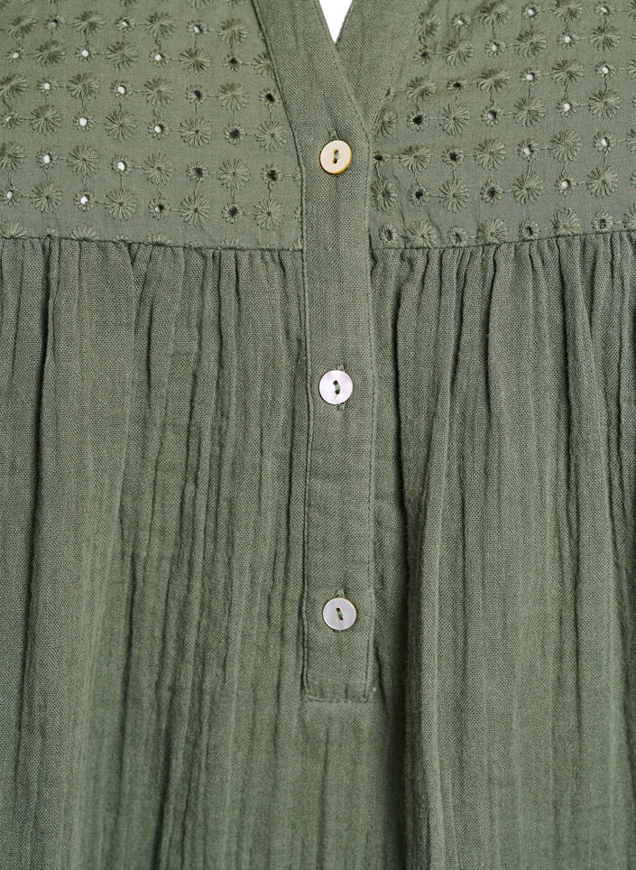 Tunique en mousseline de coton avec broderie anglaise, Vert, Packshot image number 2