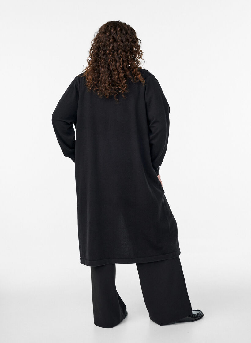 Cardigan long ouvert avec poches, Noir, Model image number 1