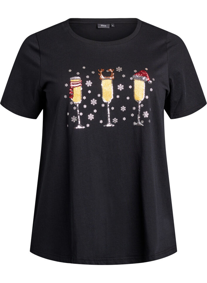 T-shirt de No&euml;l en coton bio, Noir, Packshot image number 0
