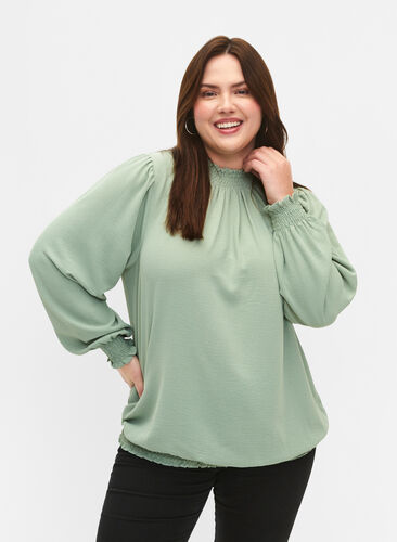 Chemisier blouse de couleur unie à manches longues, Green Bay, Model image number 0
