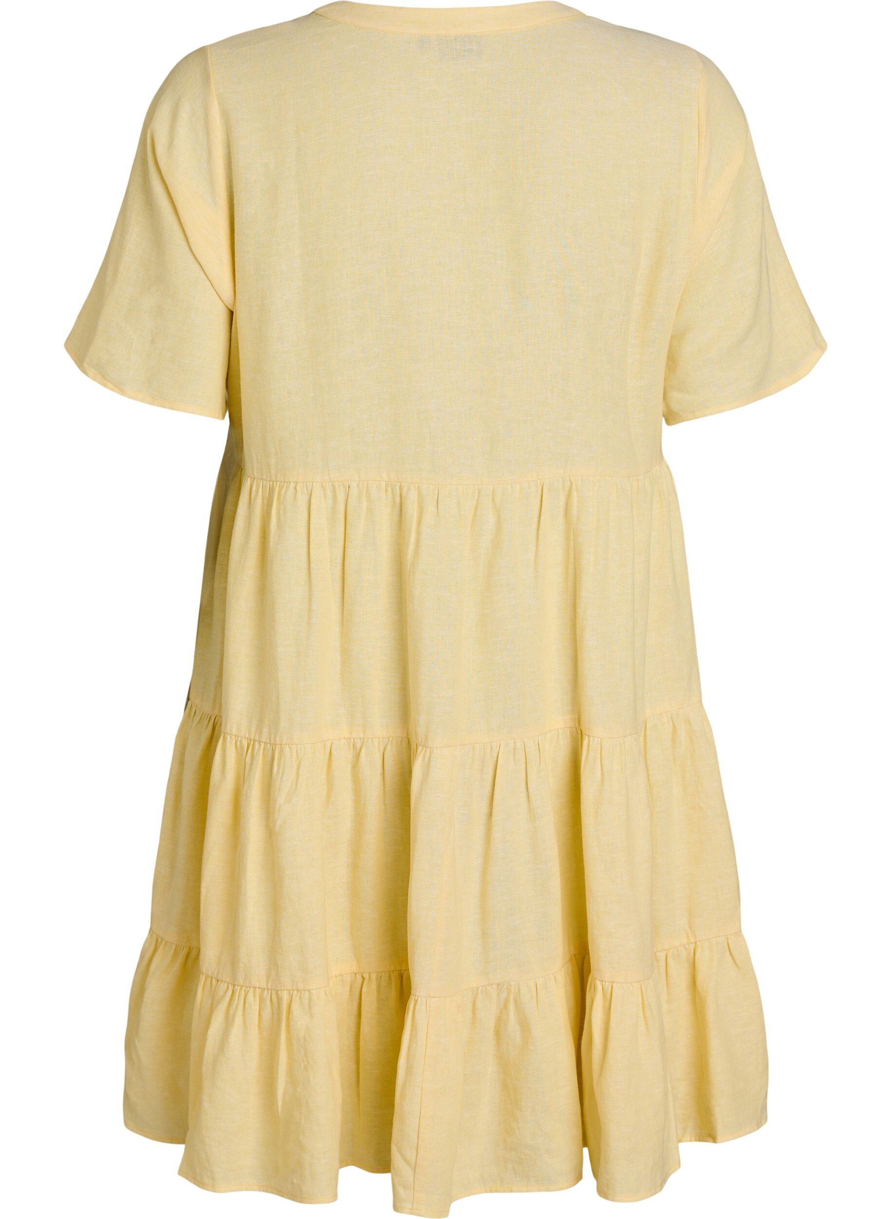 Zizzi Robe A-line longueur genou en lin et viscose, Jaune clair, Packshot image number 1