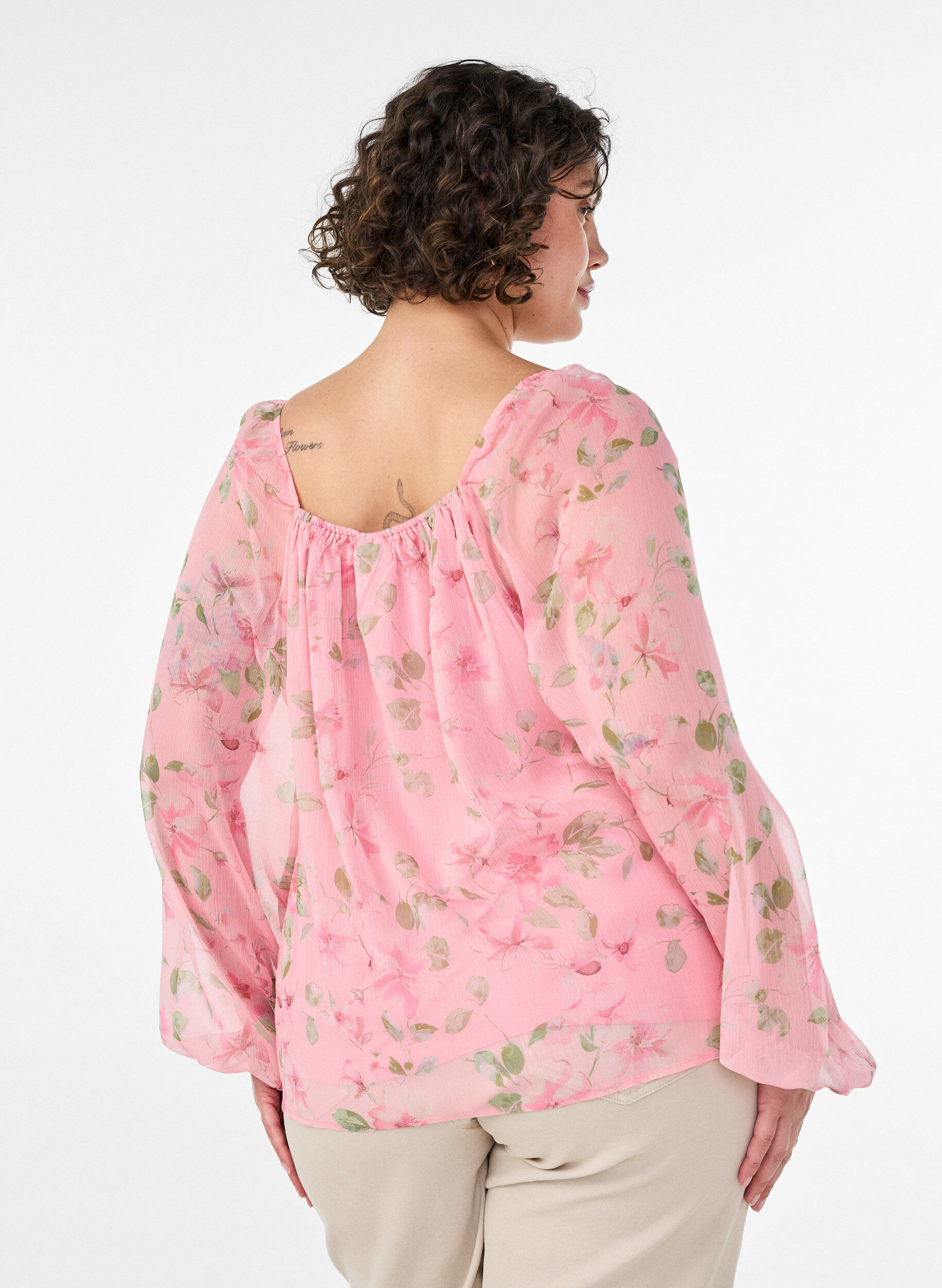 ZizziChemisier en mousseline avec imprim&eacute; floral et manches longues, Rose, Model image number 2
