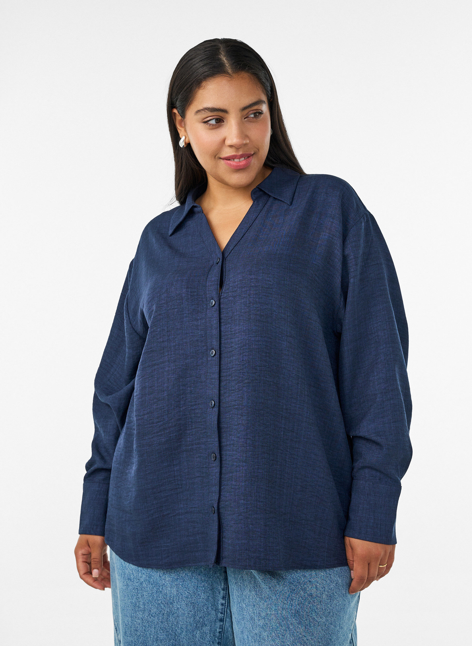 ZizziChemise ample avec col en V, Bleu, Model image number 0