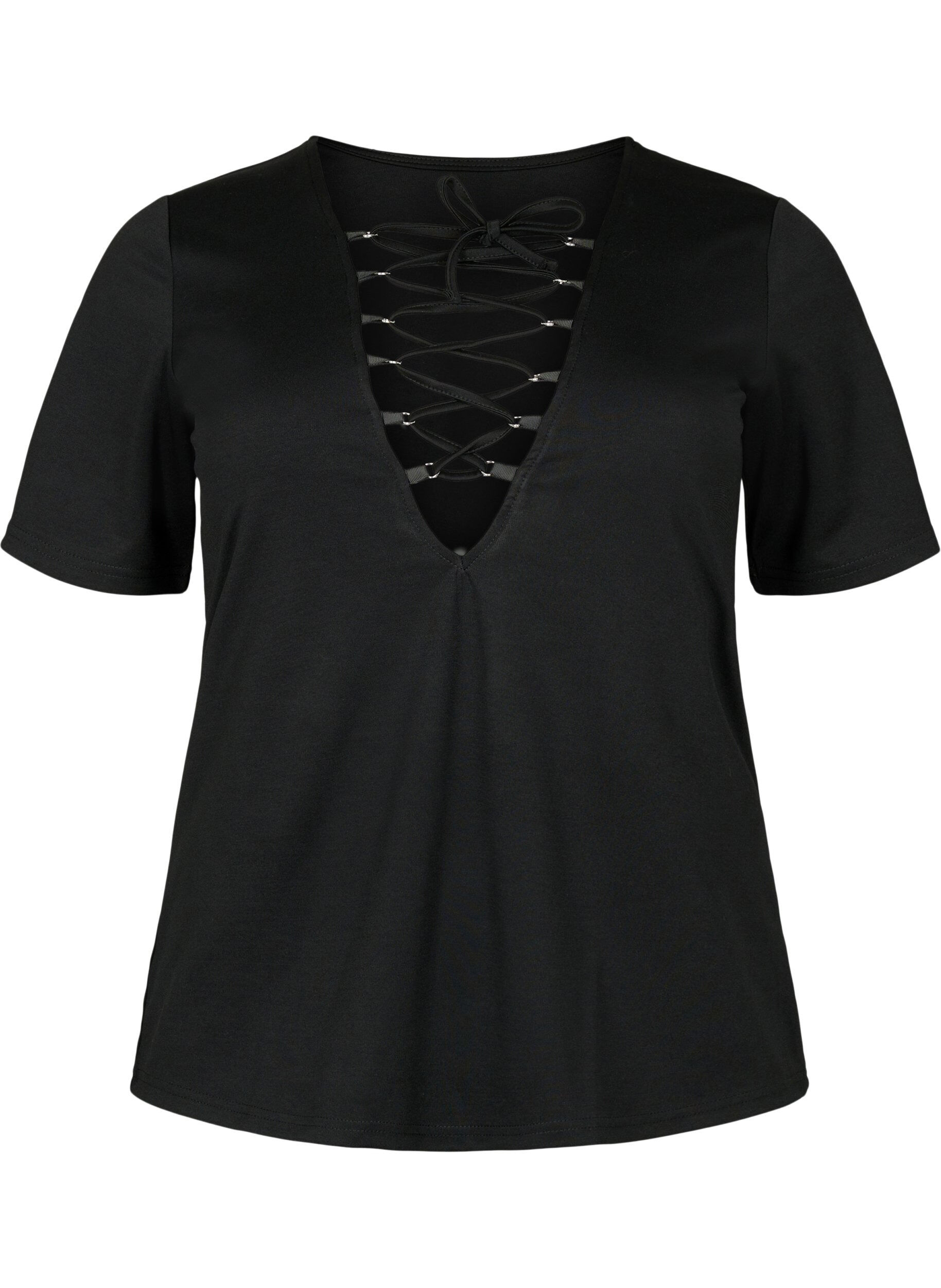 Zizzi  Blouse r&eacute;versible avec cordon de serrage, Black, Packshot image number 0