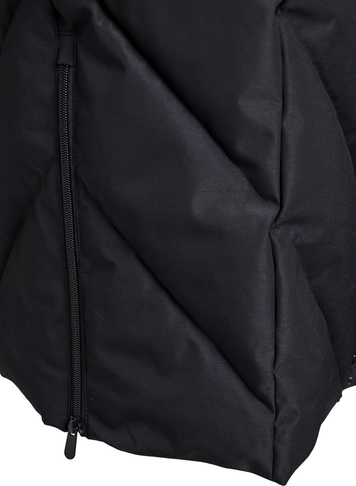 Long manteau d'hiver &agrave; fermeture &agrave; attaches et col en fausse fourrure, Noir, Packshot image number 4