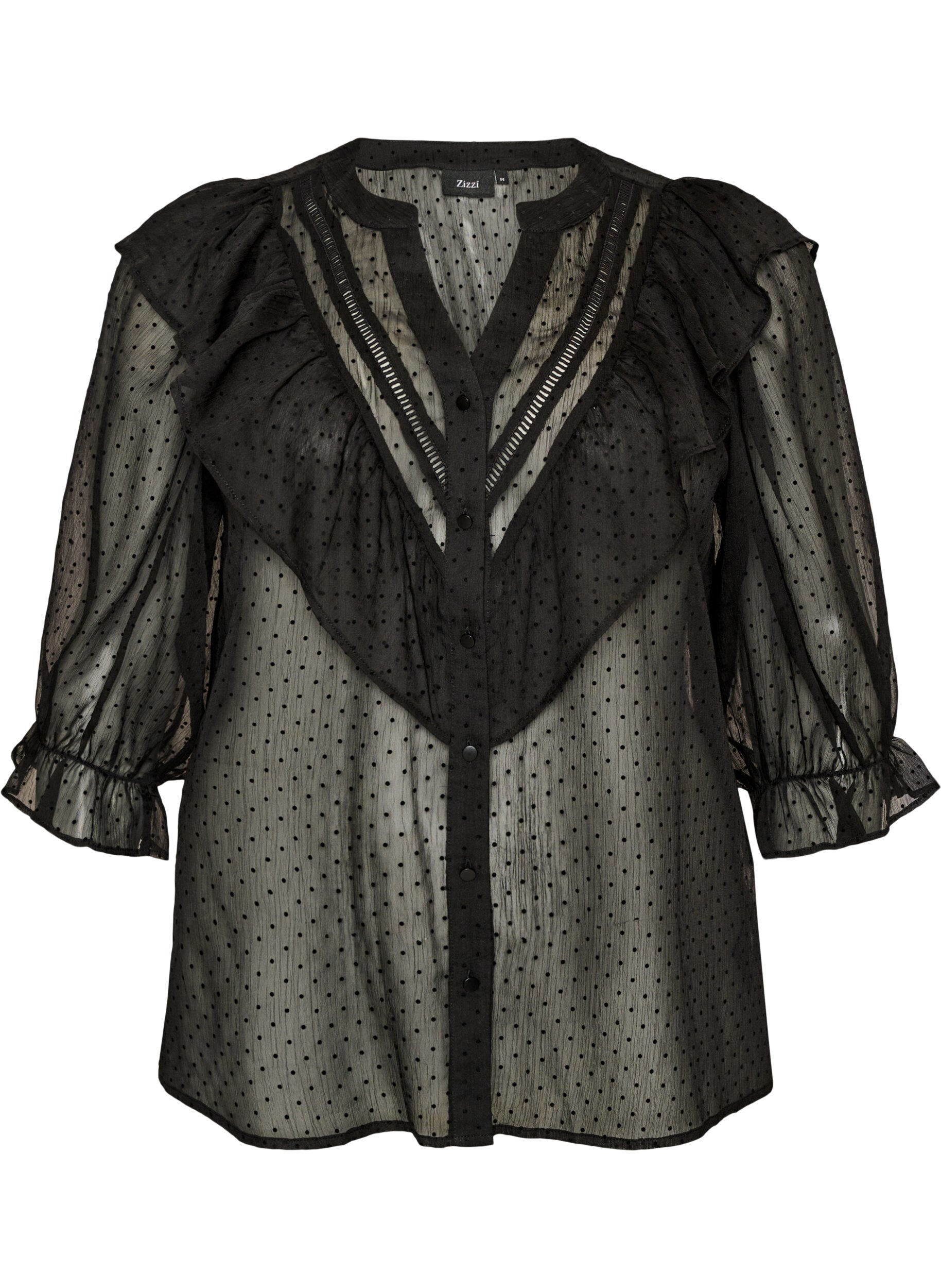 ZizziChemisier transparent &agrave; pois avec volants, Noir, Packshot image number 0