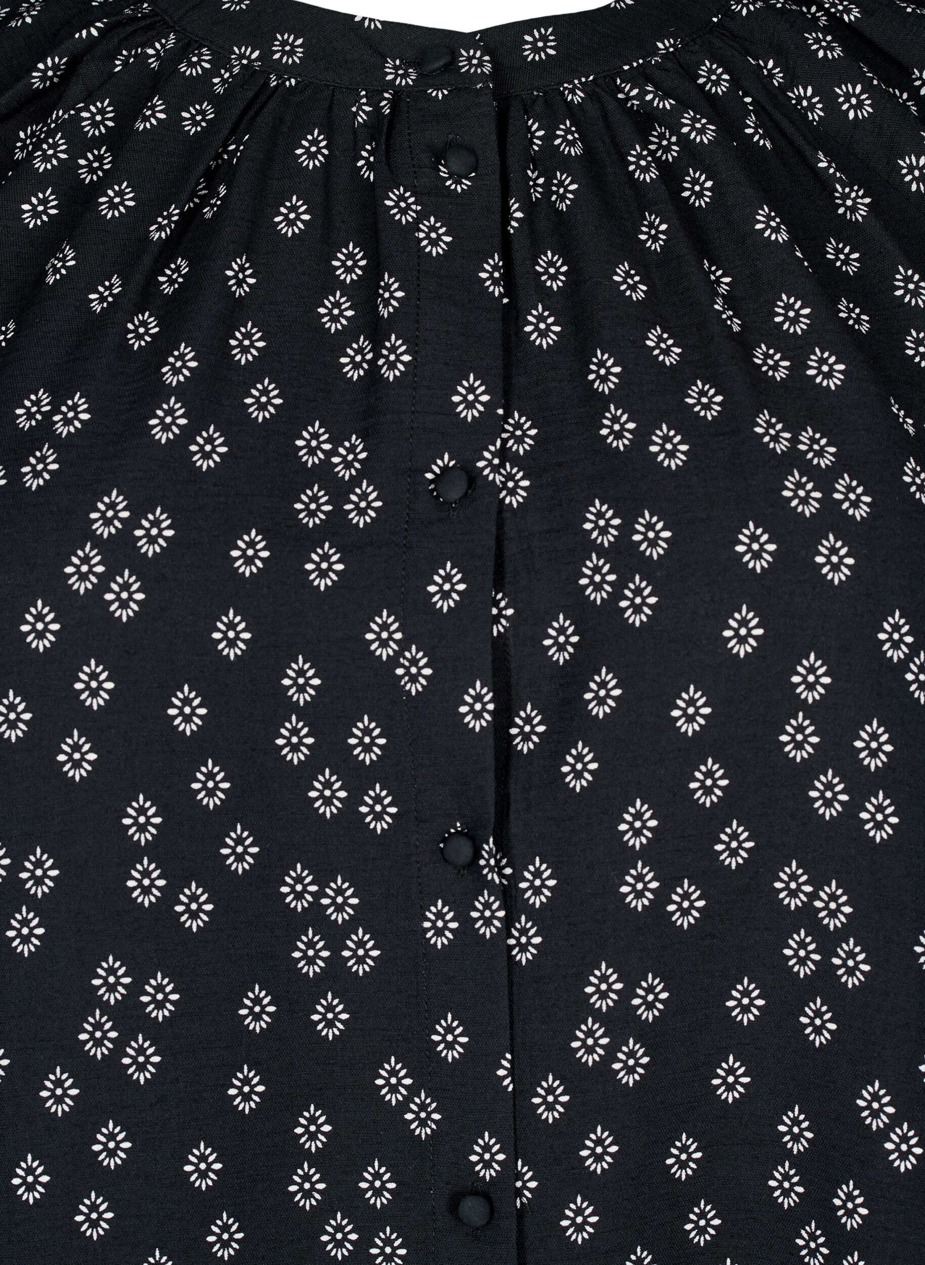 Zizzi Tunique &agrave; manches longues avec imprim&eacute; floral, Noir, Packshot image number 2