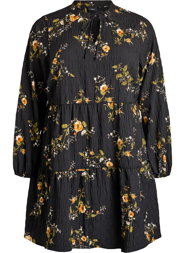 Robes &agrave; imprim&eacute; floral avec fermeture &agrave; cravate, Noir, Packshot image number 0
