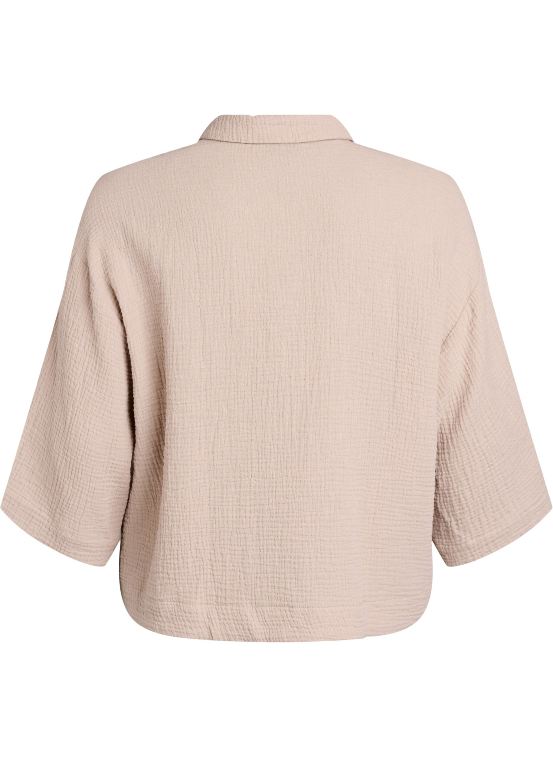 Zizzi Chemise en mousseline de coton avec d&eacute;tails brod&eacute;s, Beige, Packshot image number 1