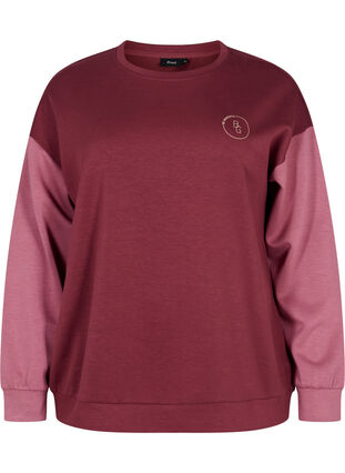 Sweat-shirt avec contraste de couleurs, Red Mahogany/Rose B, Packshot image number 0