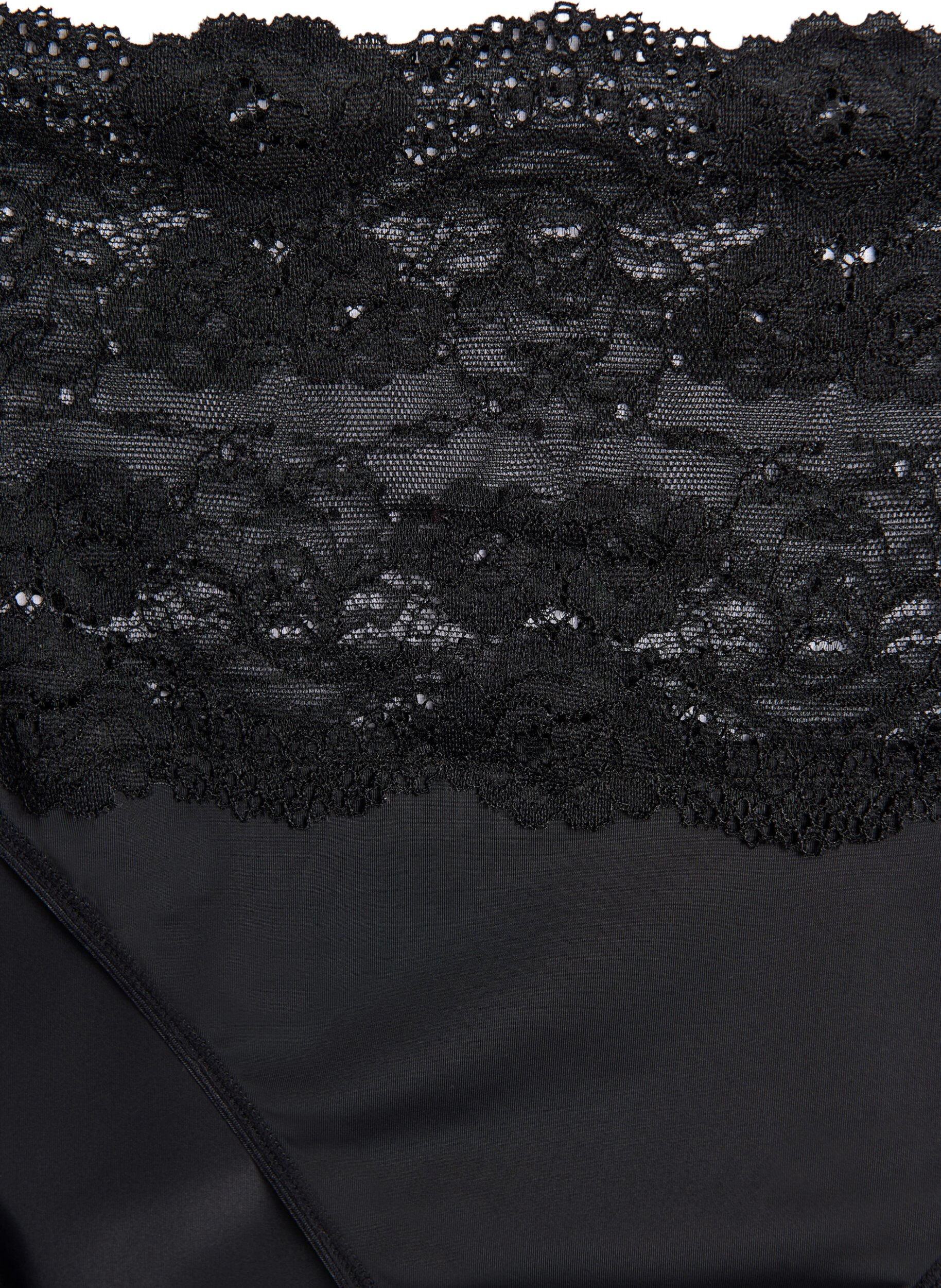Zizzi Culotte taille haute avec bordure en dentelle en lot de 2, Noir, Packshot image number 3