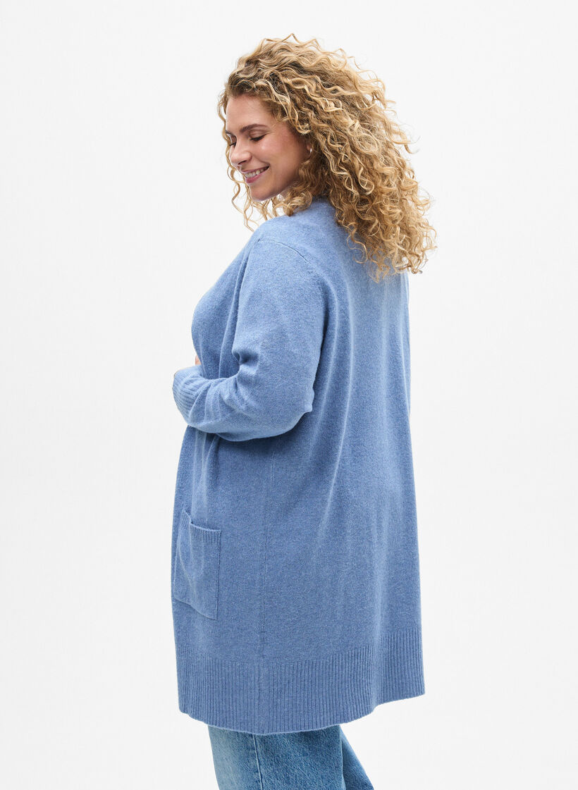 Cardigan en tricot c&ocirc;tel&eacute; avec poches, Bleu, Model image number 2