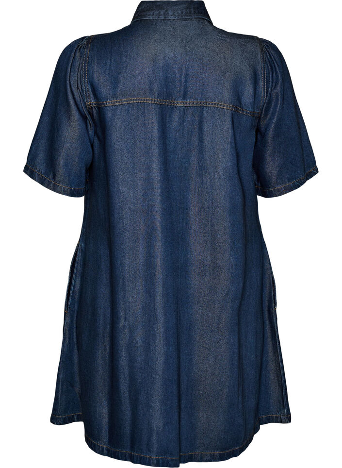 Robe en jean en lyocell avec boutons et manches courtes, Bleu, Packshot image number 1