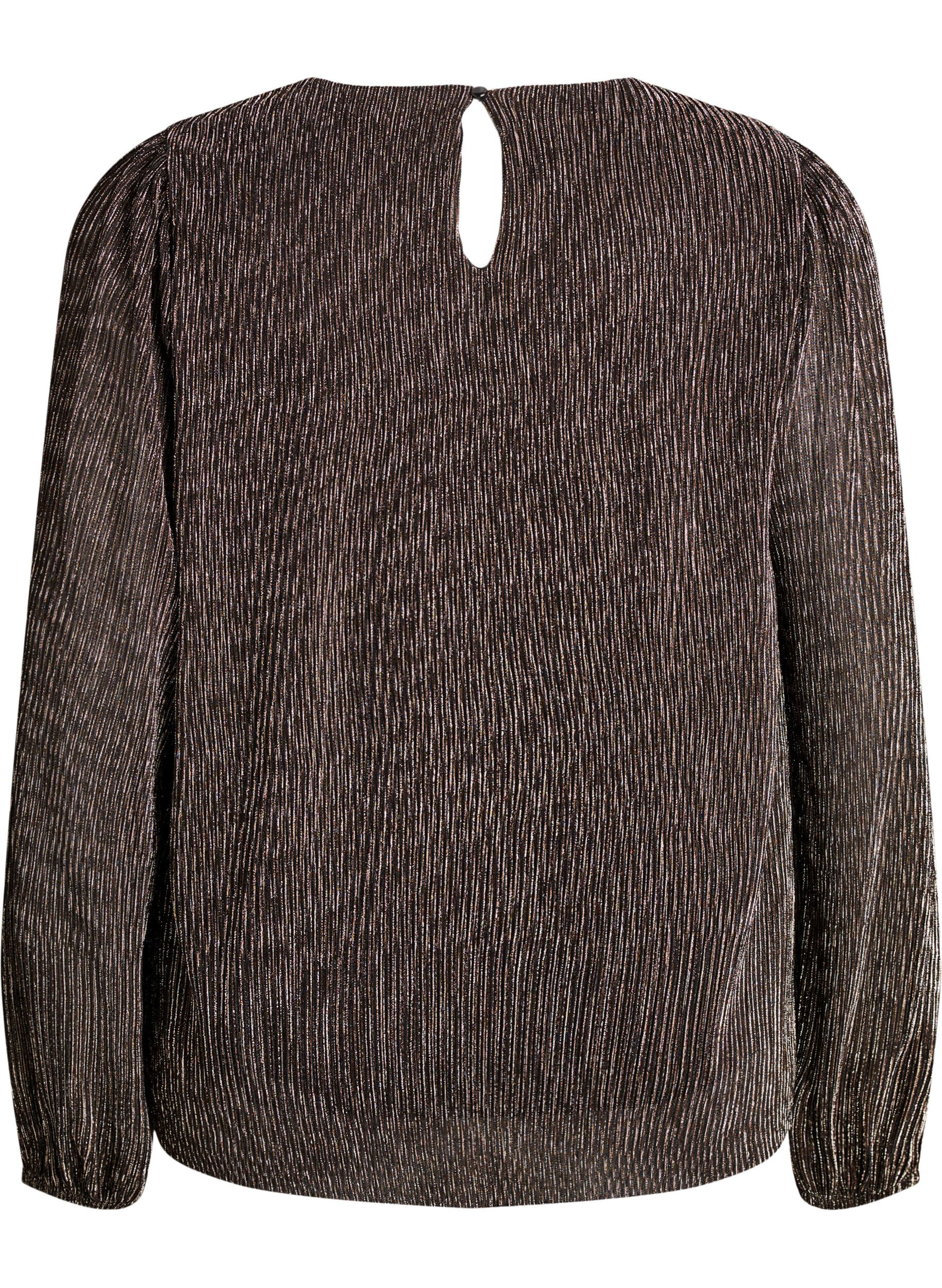 Zizzi Blouse de soir&eacute;e &agrave; rayures paillet&eacute;es et manches longues, Noir, Packshot image number 1