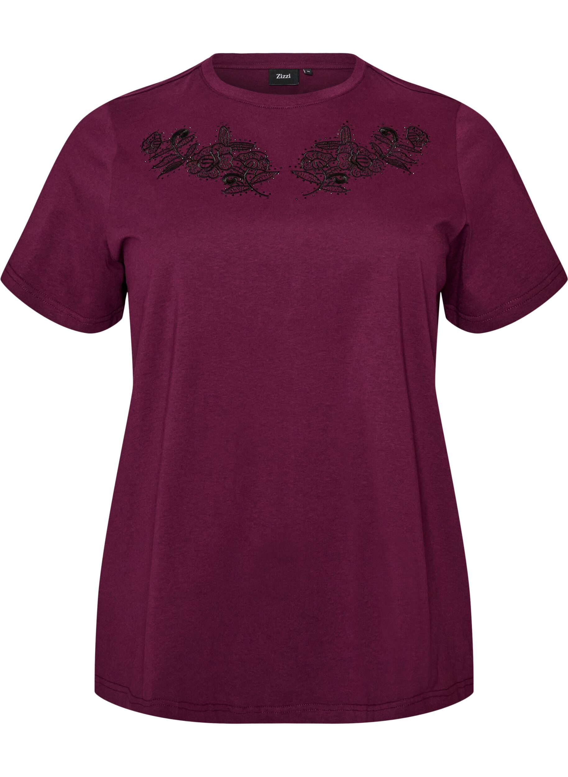 ZizziT-shirt avec broderie florale et strass, Violet, Packshot image number 0
